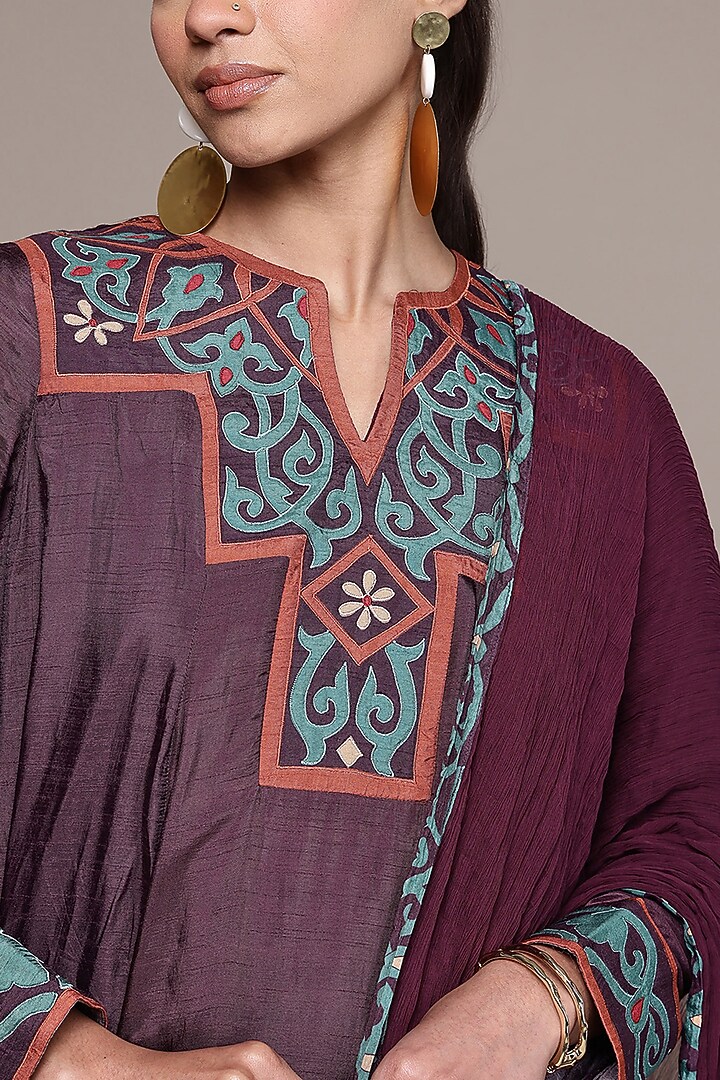 Wine Viscose Dupion Kurta Set by Ritu Kumar at Pernia's Pop Up Shop