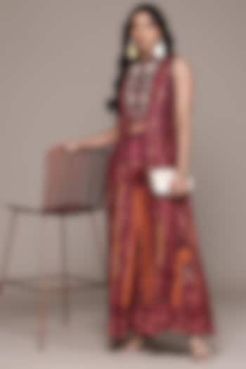 Wine Vintage Crepe Rajas Jumpsuit by Ritu Kumar at Pernia's Pop Up Shop