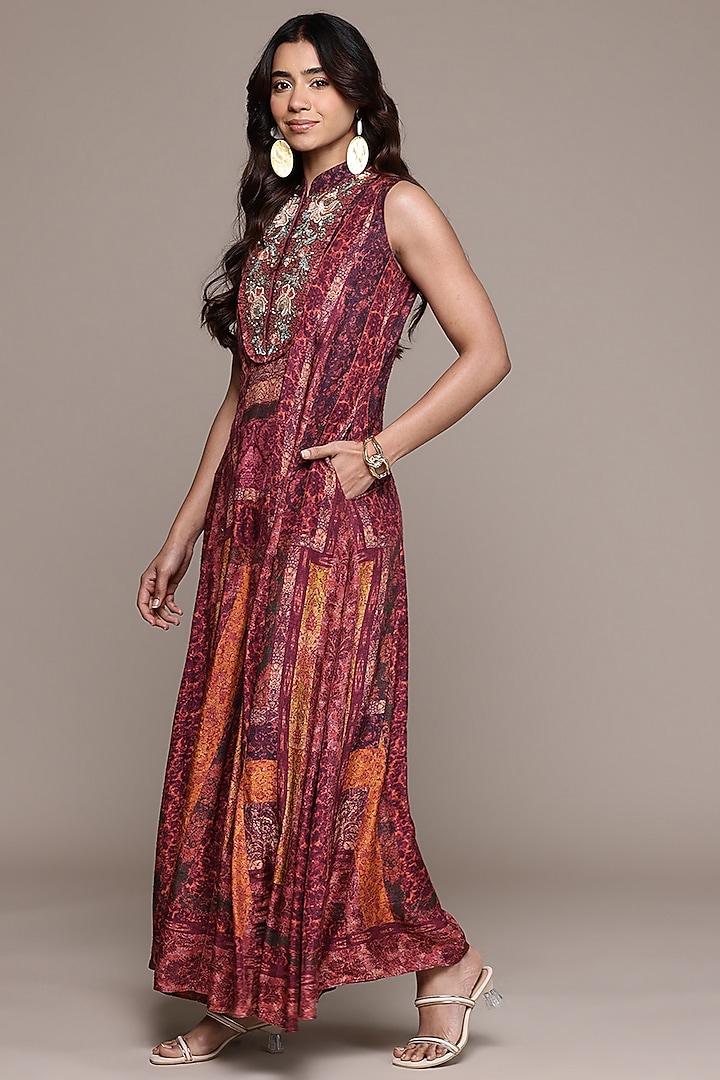 Wine Vintage Crepe Rajas Jumpsuit by Ritu Kumar at Pernia's Pop Up Shop