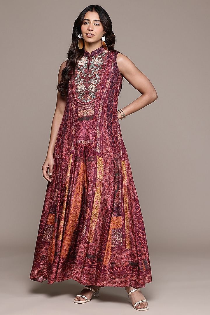 Wine Vintage Crepe Rajas Jumpsuit by Ritu Kumar at Pernia's Pop Up Shop
