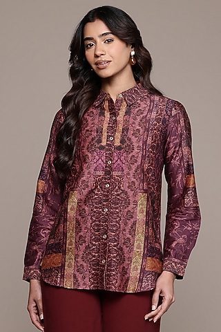 Wine Chanderi Shirt by Ritu Kumar