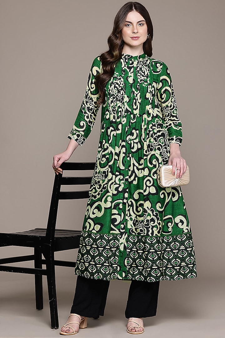 Green Viscose Bamberg Kurta by Ritu Kumar at Pernia's Pop Up Shop