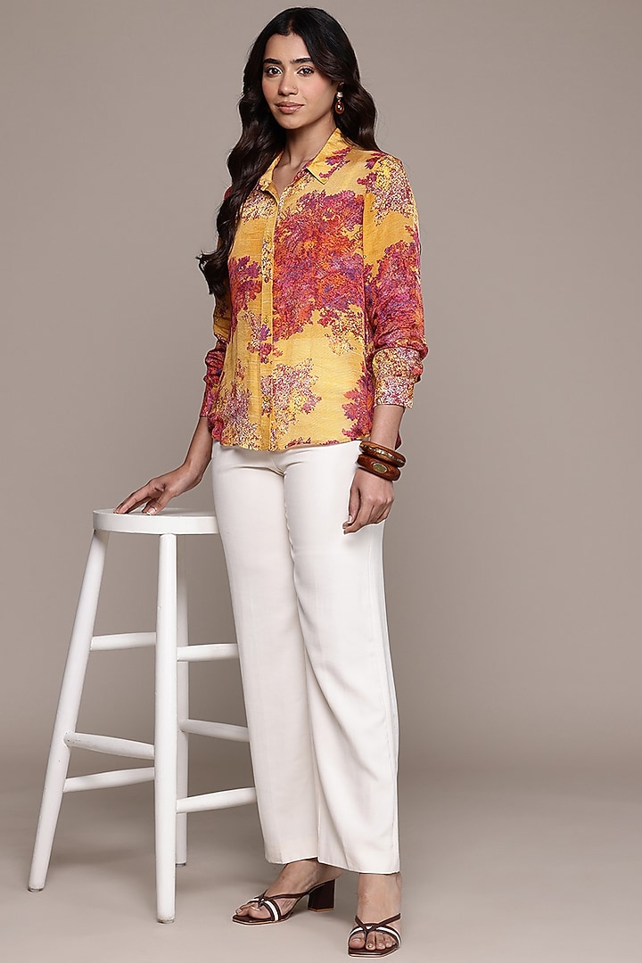 Yellow Viscose Chinon Collared Shirt by Ritu Kumar at Pernia's Pop Up Shop