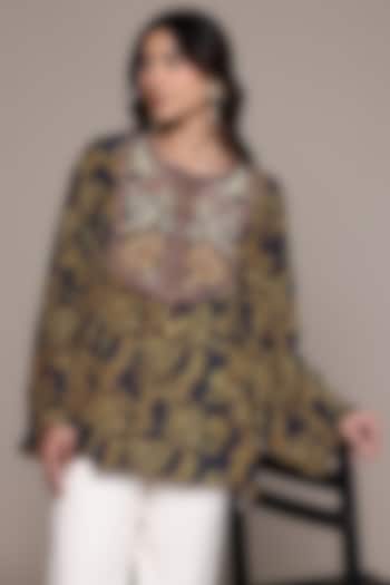 Black Viscose Crepe Short Kurta by Ritu Kumar at Pernia's Pop Up Shop