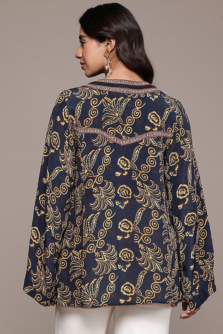 Black Viscose Crepe Short Kurta by Ritu Kumar at Pernia's Pop Up Shop