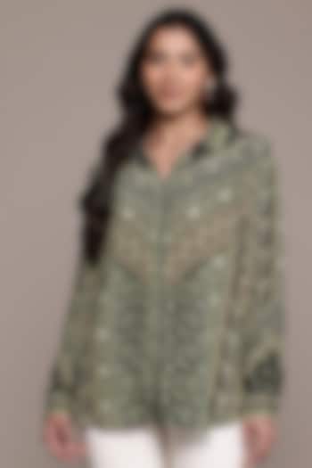 Black Viscose Crepe Collared Shirt by Ritu Kumar at Pernia's Pop Up Shop