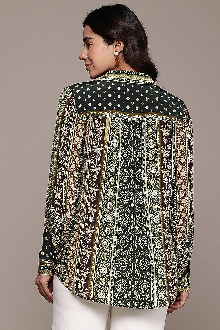 Black Viscose Crepe Collared Shirt by Ritu Kumar at Pernia's Pop Up Shop