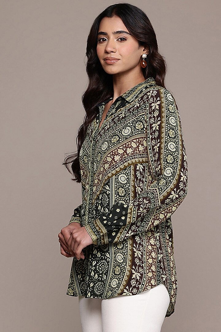 Black Viscose Crepe Collared Shirt by Ritu Kumar at Pernia's Pop Up Shop