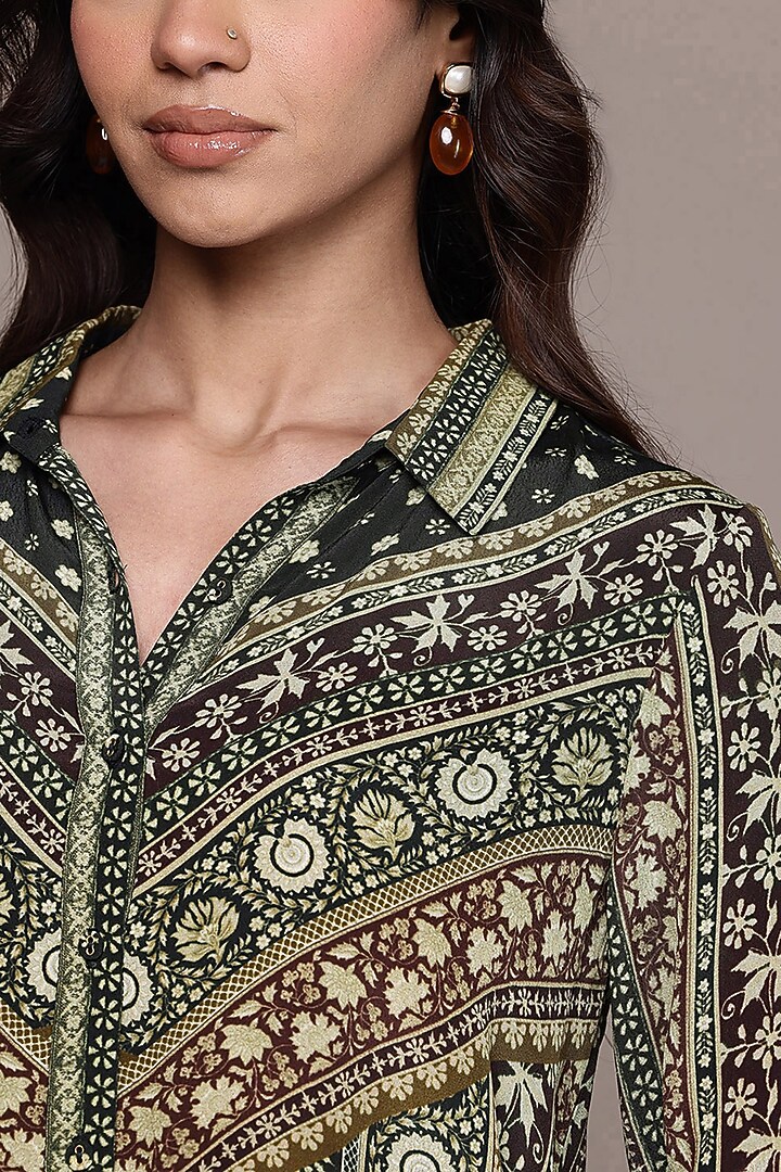 Black Viscose Crepe Collared Shirt by Ritu Kumar at Pernia's Pop Up Shop