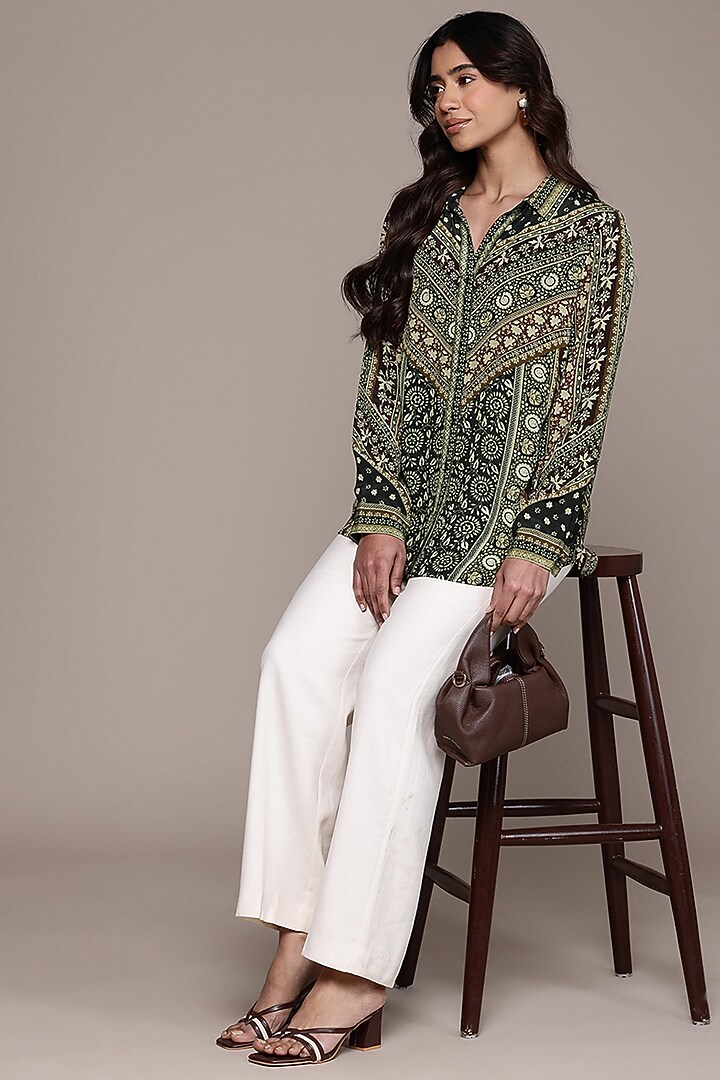 Black Viscose Crepe Collared Shirt by Ritu Kumar at Pernia's Pop Up Shop