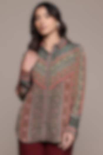 Teal Viscose Crepe Collared Shirt by Ritu Kumar at Pernia's Pop Up Shop