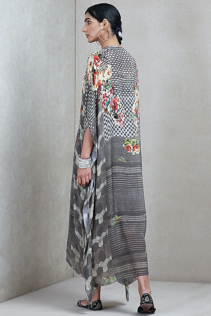 Grey Floral Printed Kaftan by Ritu Kumar at Pernia's Pop Up Shop