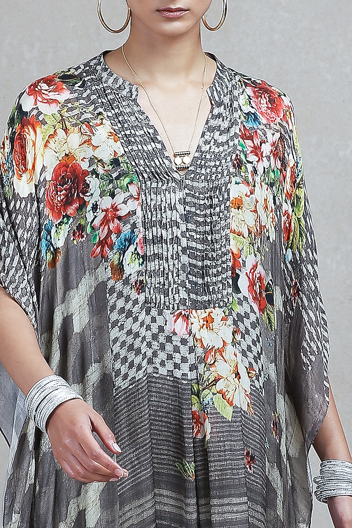Grey Floral Printed Kaftan by Ritu Kumar at Pernia's Pop Up Shop