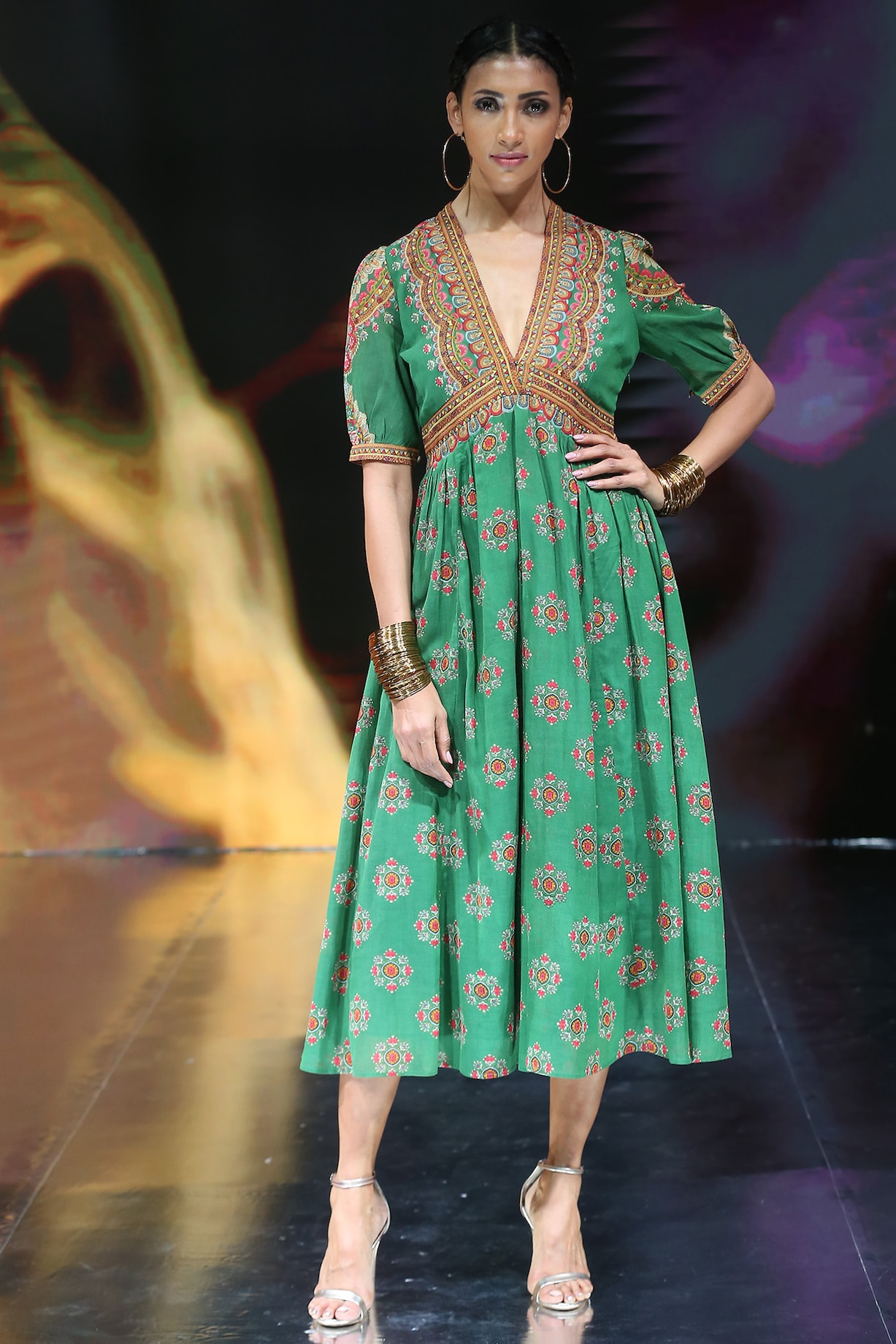 Green Embroidered & Print Summer Dress by Ritu Kumar at Pernia's Pop Up Shop