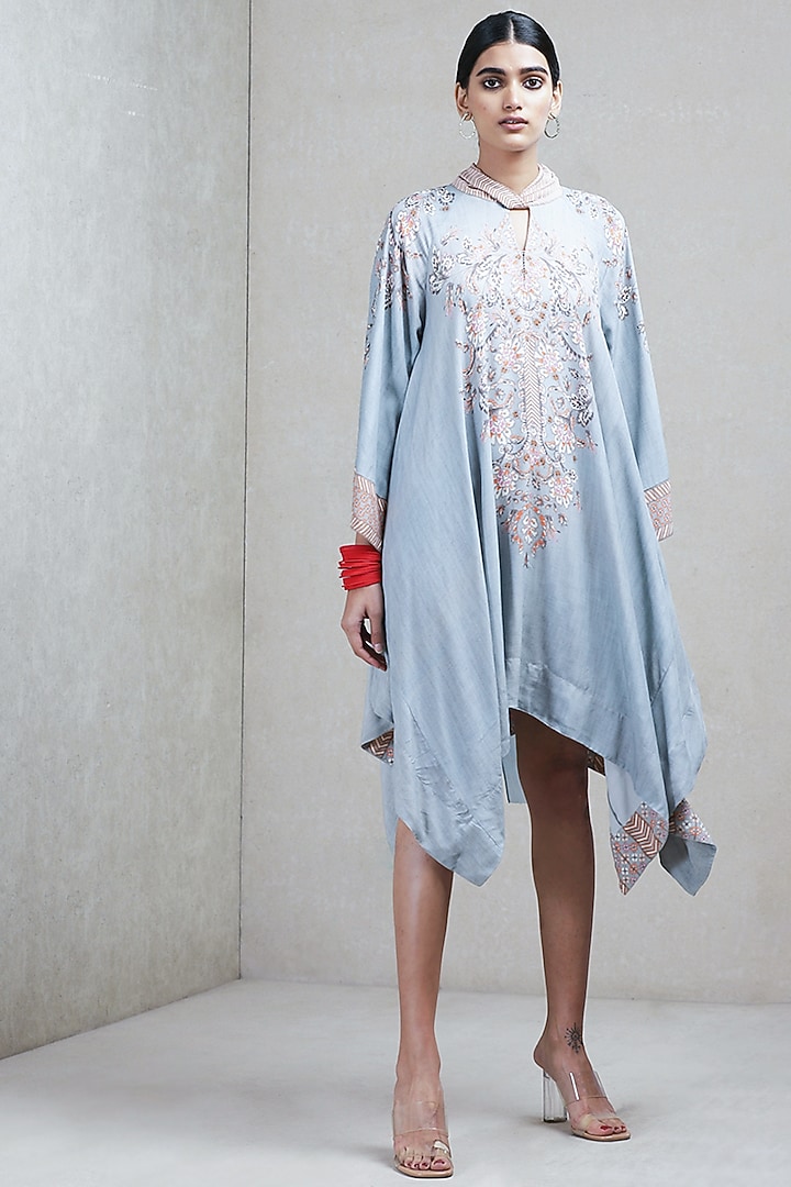 Grey Floral Printed Asymmetric Summer Dress by Ritu Kumar at Pernia's Pop Up Shop