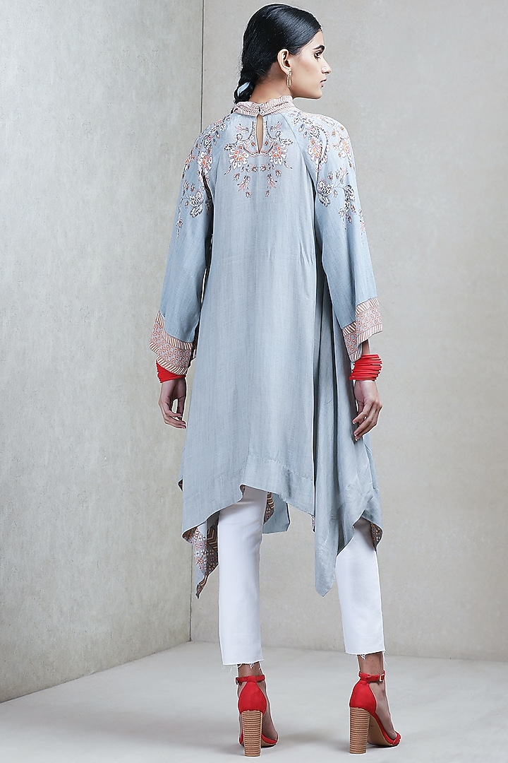 Grey Floral Printed Asymmetric Summer Dress by Ritu Kumar at Pernia's Pop Up Shop