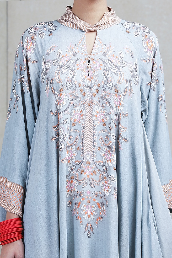 Grey Floral Printed Asymmetric Summer Dress by Ritu Kumar at Pernia's Pop Up Shop