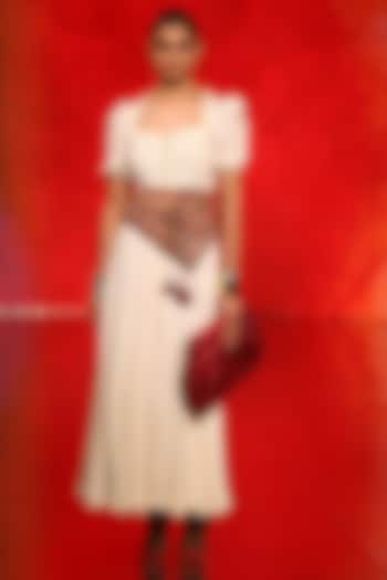 Off White Summer Dress With Hourglass Neck by Ritu Kumar at Pernia's Pop Up Shop