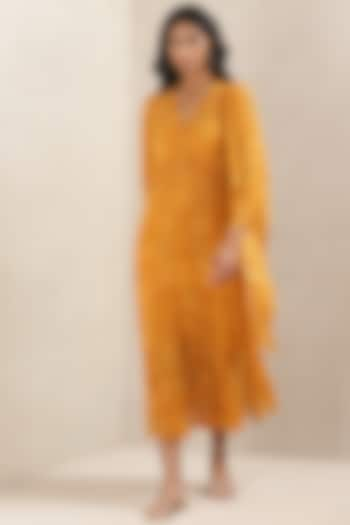 Dandelion Yellow Printed Midi Dress by Ritu Kumar at Pernia's Pop Up Shop