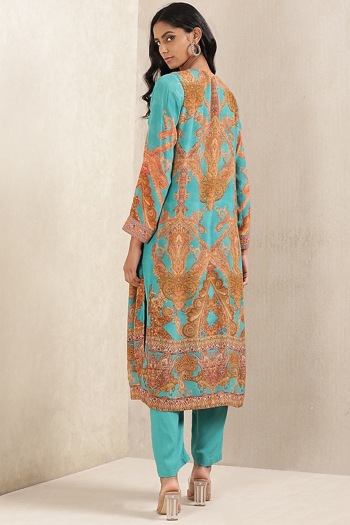 Teal Printed Kurta Set by Ritu Kumar at Pernia's Pop Up Shop