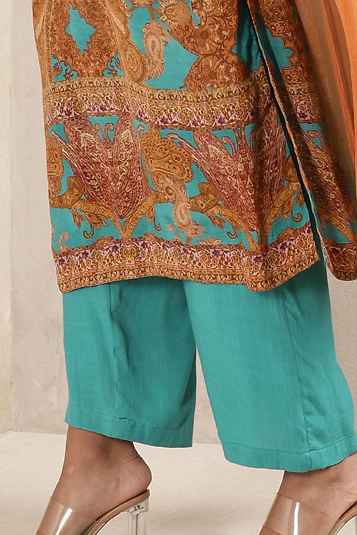 Teal Printed Kurta Set by Ritu Kumar at Pernia's Pop Up Shop