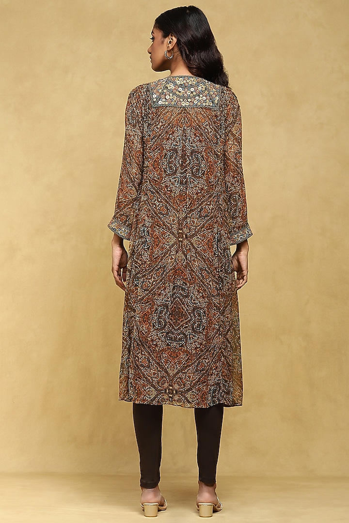 Brown Viscose Chiffon Digital Printed Kurta Set by Ritu Kumar at Pernia's Pop Up Shop