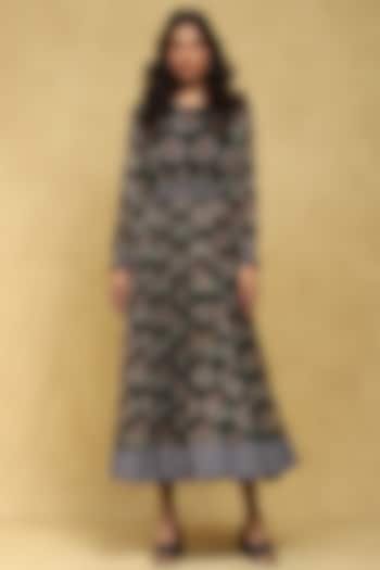 Black Viscose Chiffon Botanic Printed Maxi Vacation Dress by Ritu Kumar at Pernia's Pop Up Shop