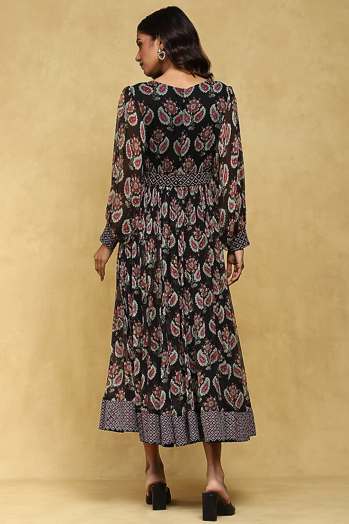 Black Viscose Chiffon Botanic Printed Maxi Vacation Dress by Ritu Kumar at Pernia's Pop Up Shop