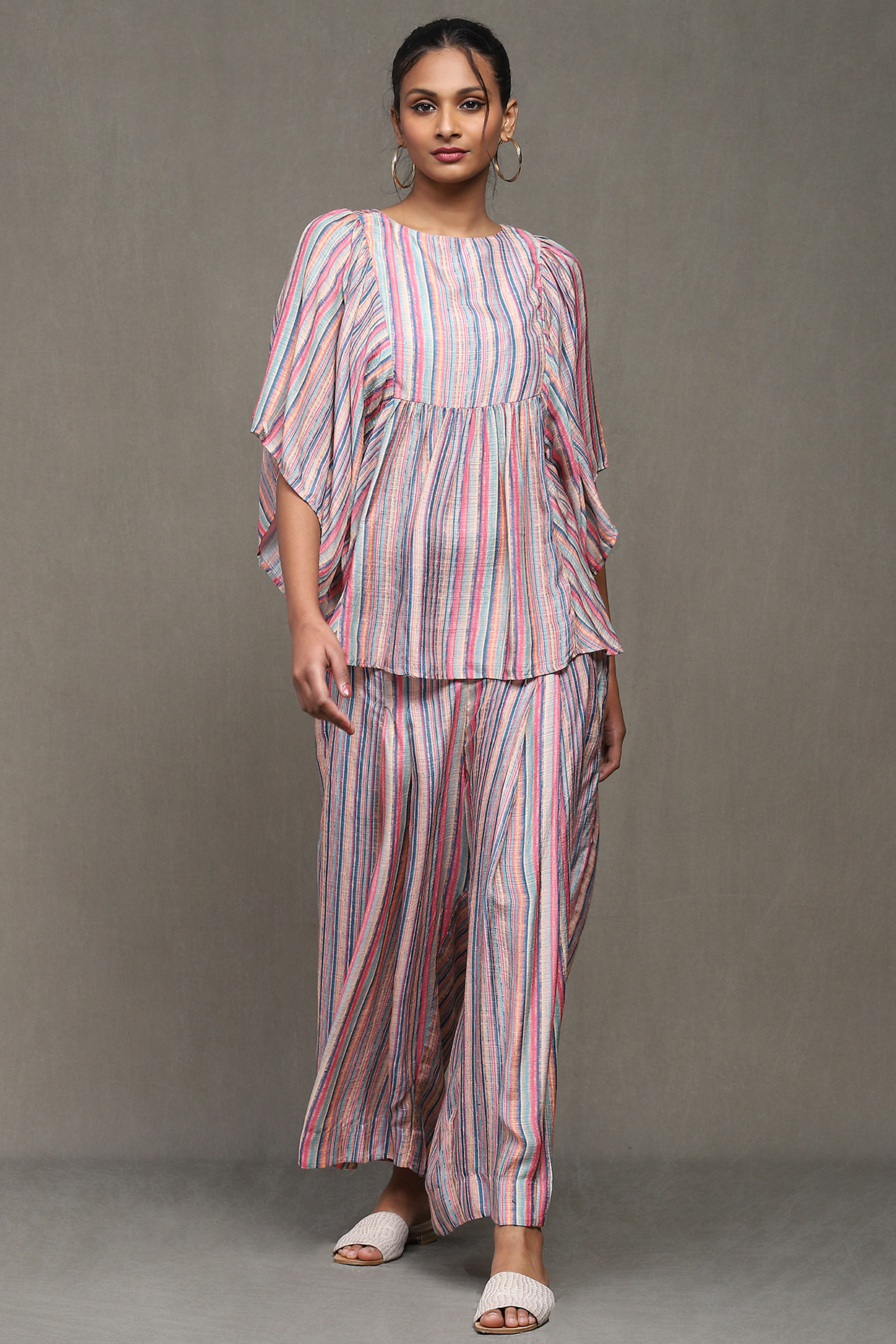 Multi-Colored Viscose Bamberg Digital Stripes Printed Co-Ord Set by Ritu Kumar at Pernia's Pop Up Shop