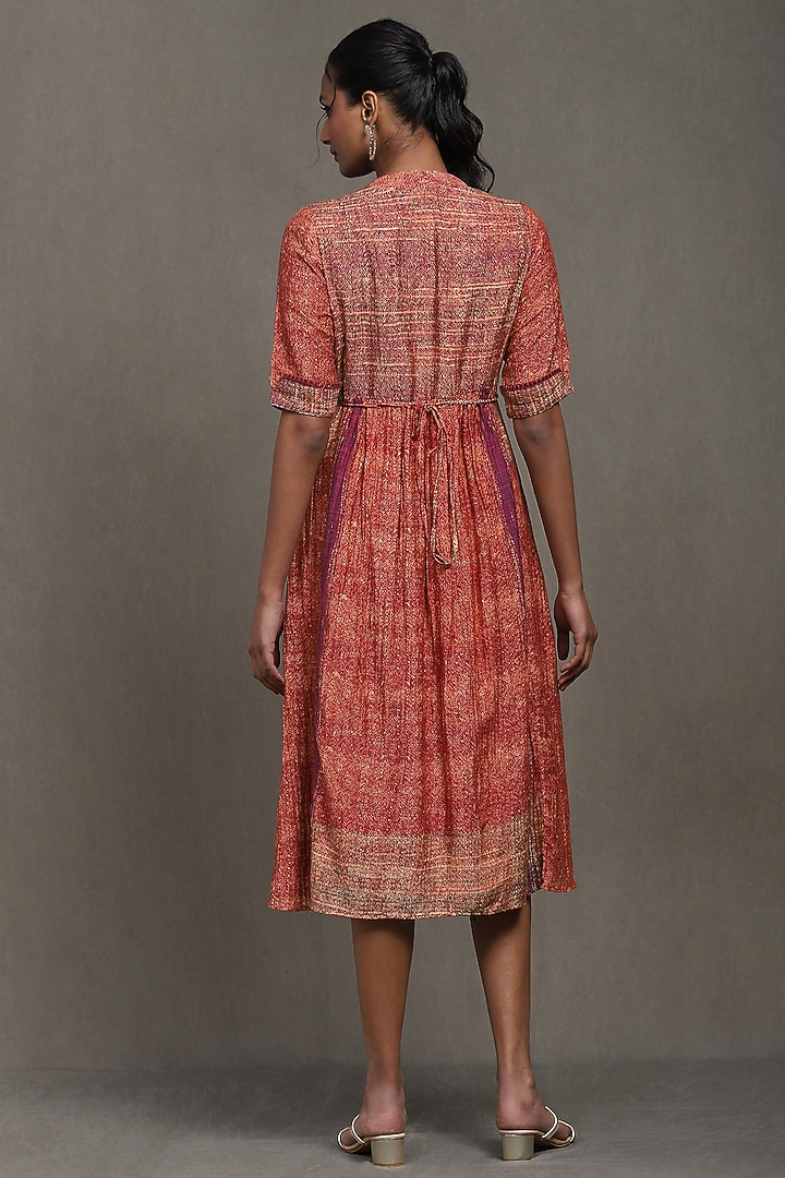 Red Cotton Silk Digital Printed Midi Summer Dress by Ritu Kumar at Pernia's Pop Up Shop