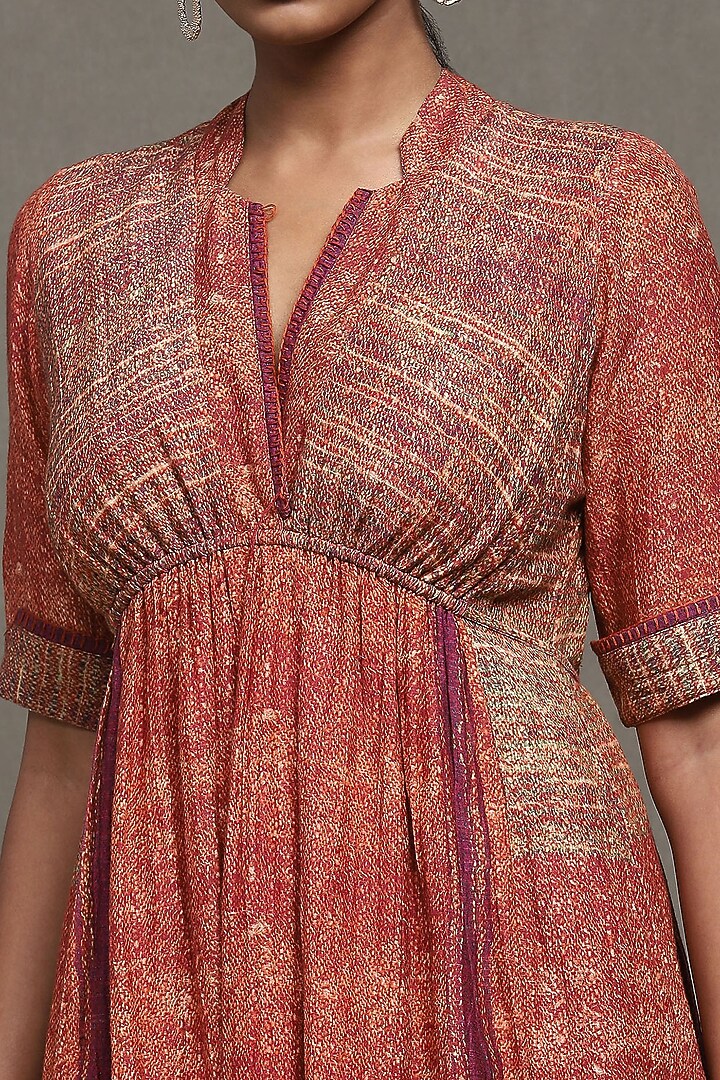Red Cotton Silk Digital Printed Midi Summer Dress by Ritu Kumar at Pernia's Pop Up Shop