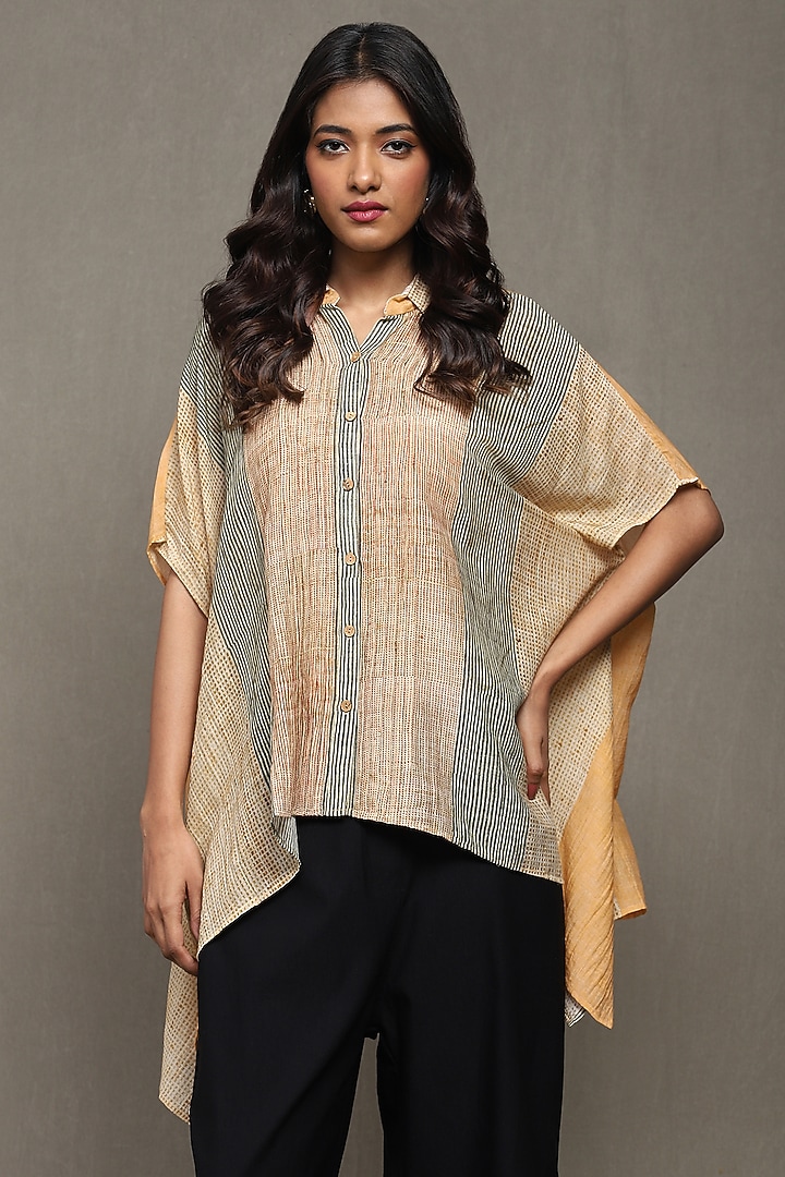 Apricot Cotton Silk Digital Printed Shirt by Ritu Kumar at Pernia's Pop Up Shop