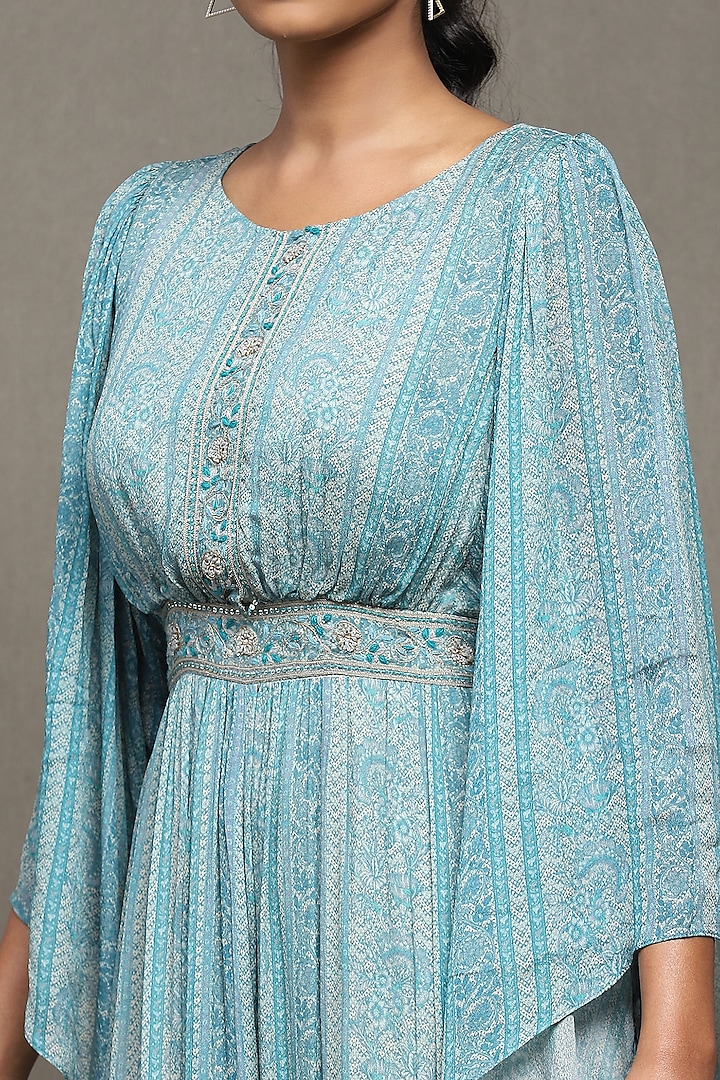 Blue Viscose Chinon Botanic Printed Maxi Summer Dress by Ritu Kumar at Pernia's Pop Up Shop