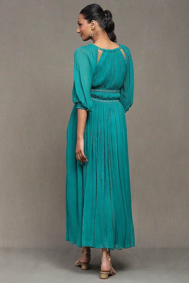 Teal Viscose Chiffon Maxi Summer Dress by Ritu Kumar at Pernia's Pop Up Shop