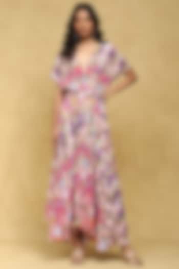 Pink Viscose Crepe Printed Maxi Dress by Ritu Kumar