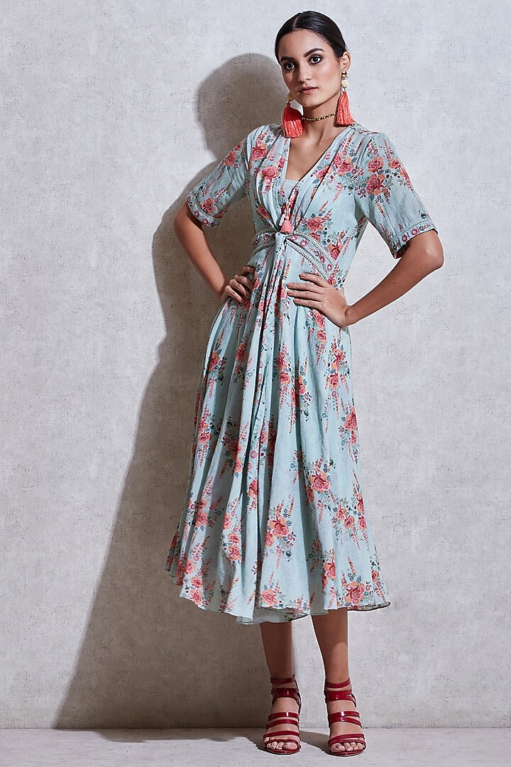 Pista Green Floral Printed Kurta With Tie-Up by Ritu Kumar at Pernia's Pop Up Shop