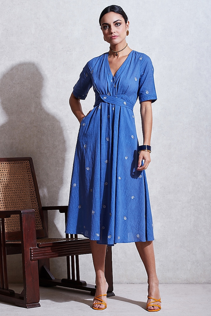 Cobalt Blue Kurta Dress With Belt by Ritu Kumar