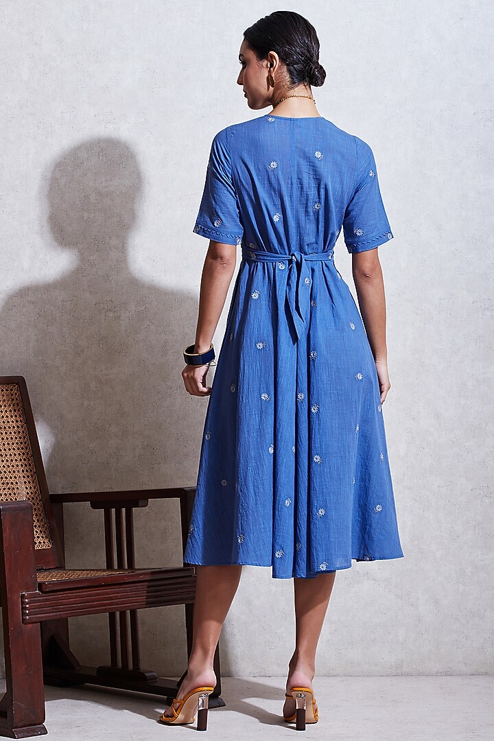 Cobalt Blue Kurta Summer Dress With Belt by Ritu Kumar at Pernia's Pop Up Shop