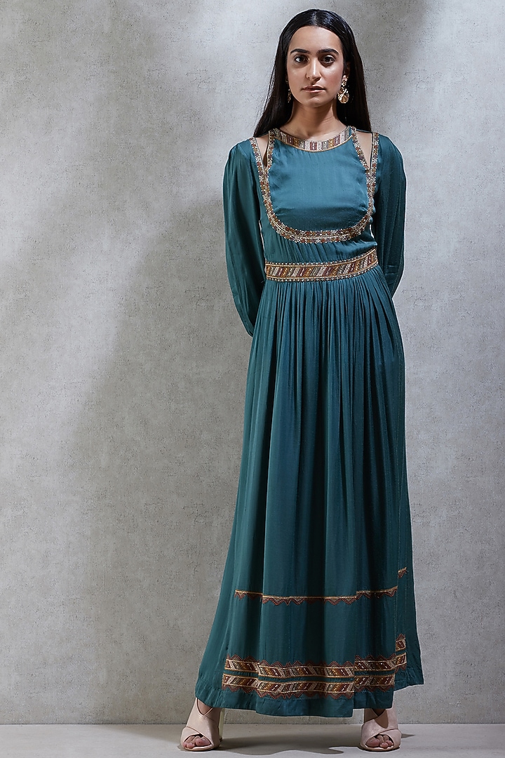 slim fit dress slacks Label RITU KUMAR Emerald Melony Long Dress