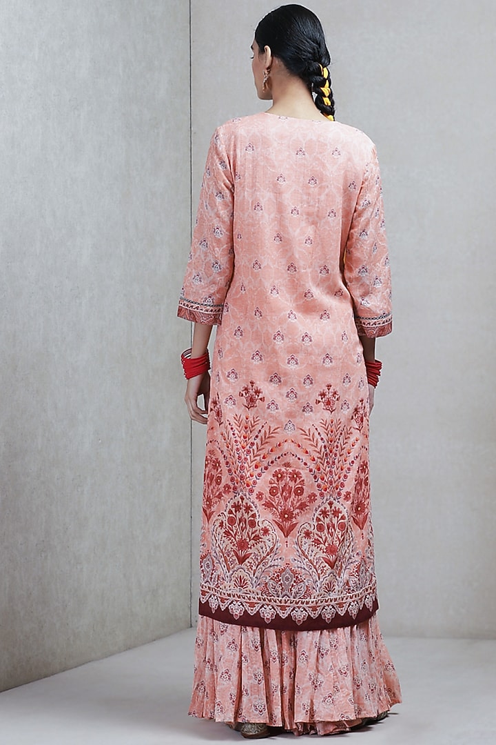 Peach Floral Printed Sharara Set by Ritu Kumar at Pernia's Pop Up Shop