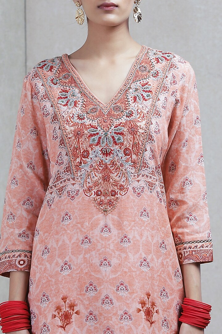 Peach Floral Printed Sharara Set by Ritu Kumar at Pernia's Pop Up Shop