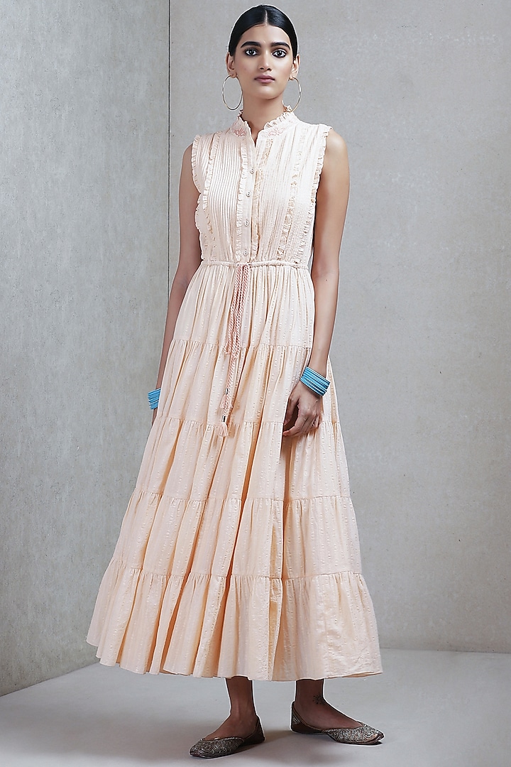 Peach Sleeveless Maxi Dress by Ritu Kumar