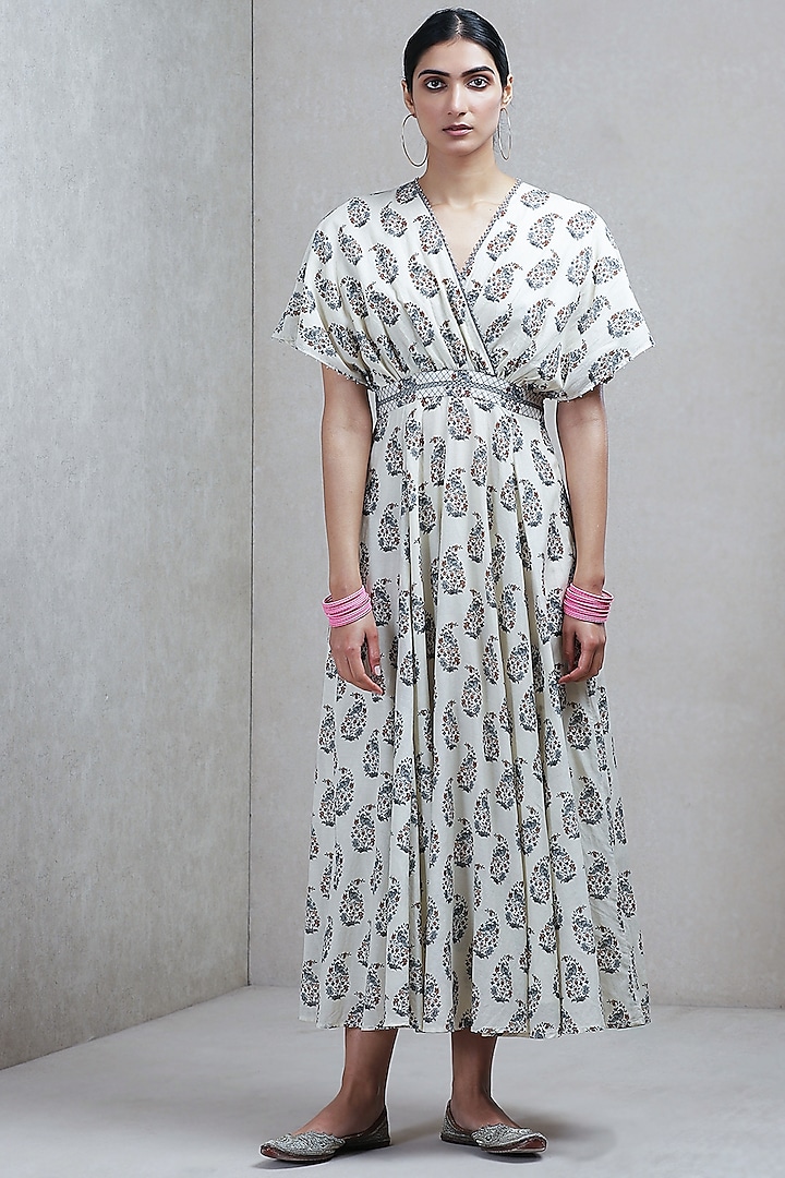 Beige Printed Kaftan Dress by Ritu Kumar at Pernia's Pop Up Shop