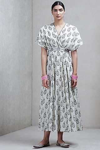 Beige Printed Kaftan Dress by Ritu Kumar