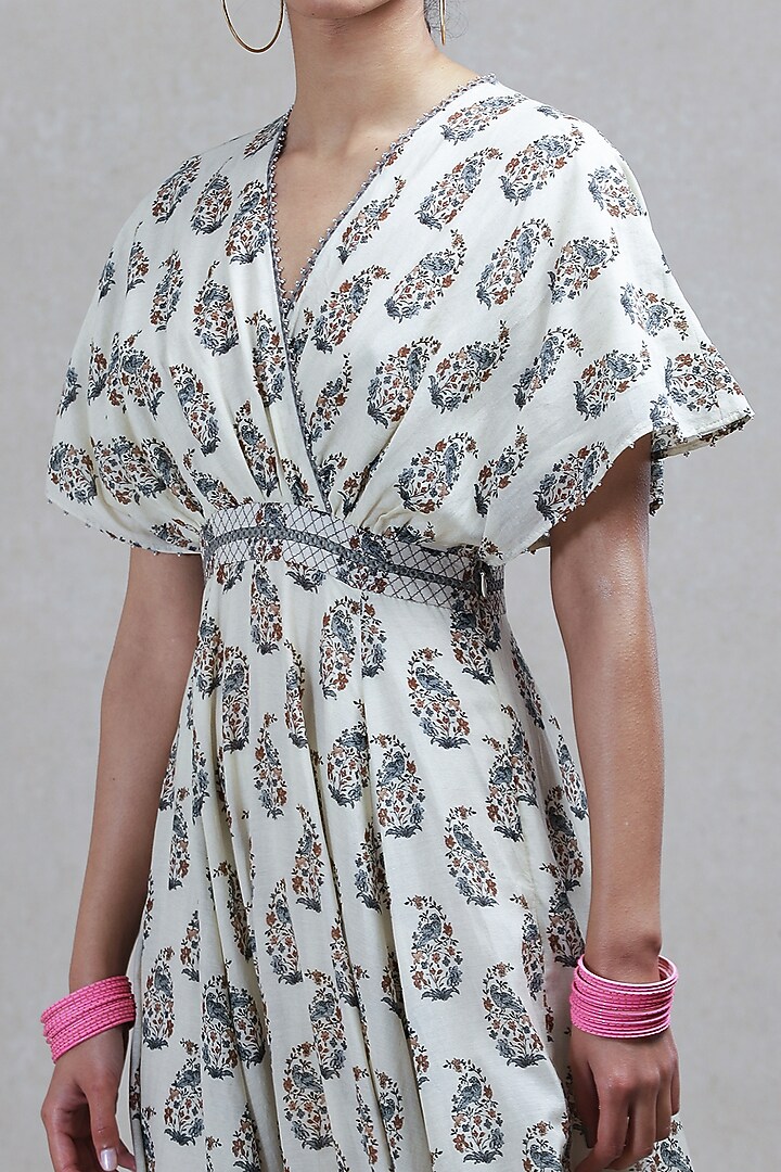 Beige Printed Kaftan Summer Dress by Ritu Kumar at Pernia's Pop Up Shop