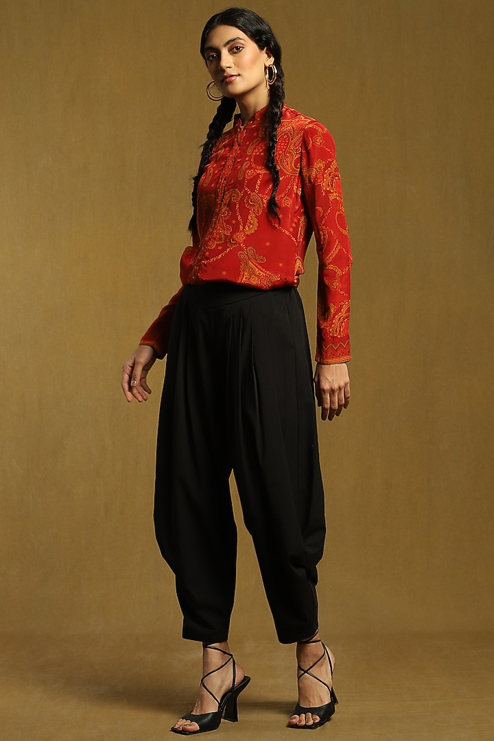 Black Polyester & Rayon Dhoti Pants by Ritu Kumar at Pernia's Pop Up Shop