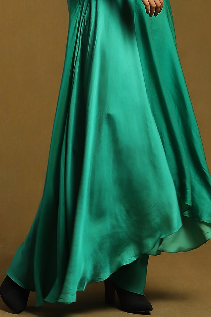 Green Dehri Satin Embroidered Summer Dress by Ritu Kumar at Pernia's Pop Up Shop