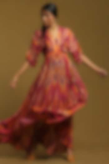 Purple Viscose Chinon Ikat Printed Dress by Ritu Kumar