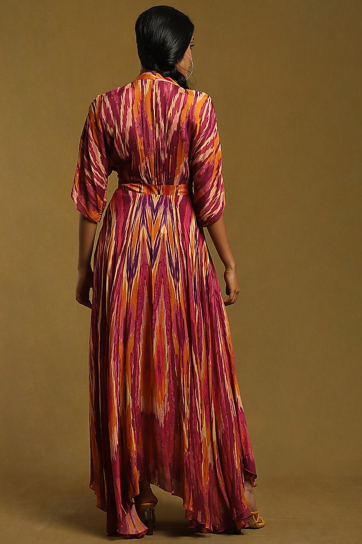 Purple Viscose Chinon Ikat Printed Summer Dress by Ritu Kumar at Pernia's Pop Up Shop
