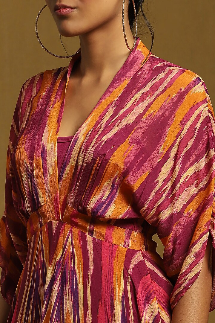 Purple Viscose Chinon Ikat Printed Summer Dress by Ritu Kumar at Pernia's Pop Up Shop
